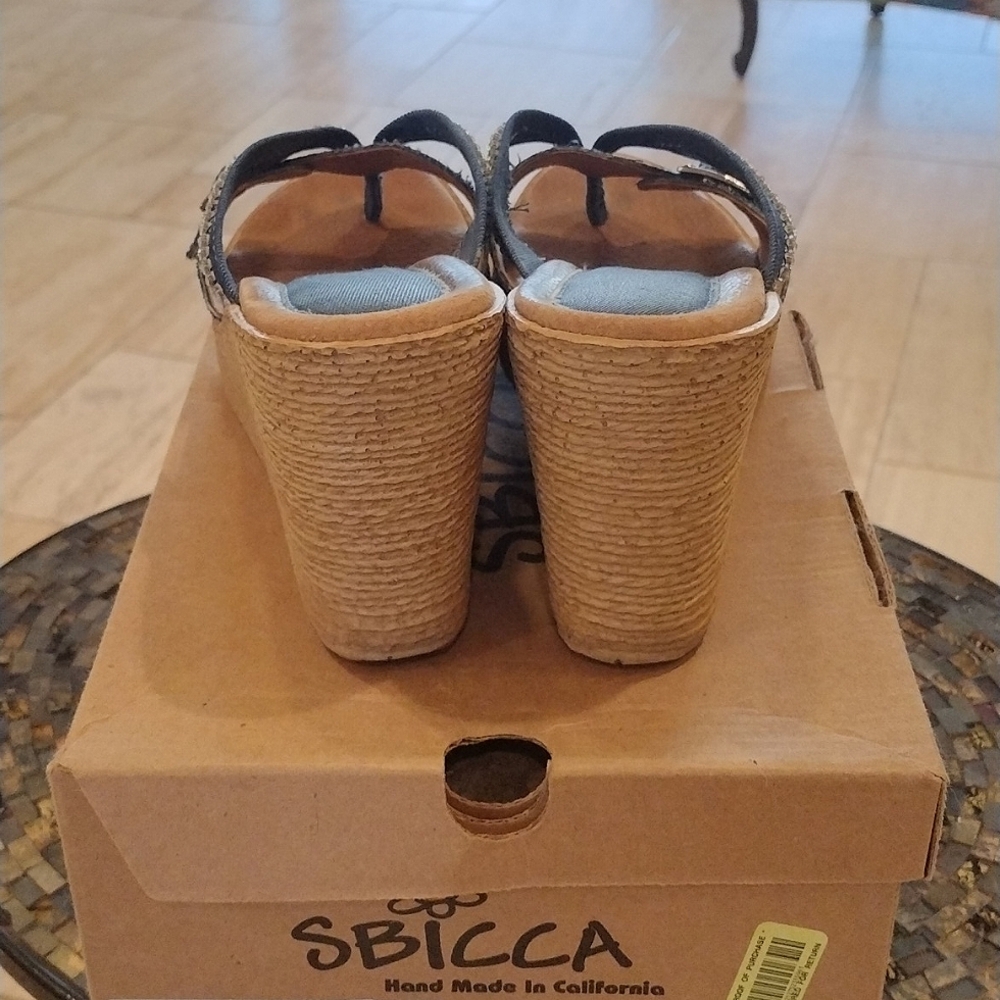 SBICCA Denim Blue And Rhinestone Wedge Sandals Size 8M - Picture 4 of 8